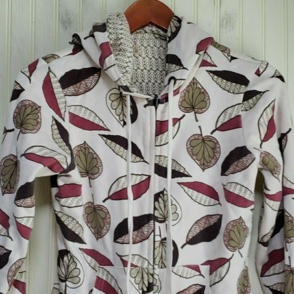 Billabong Hoodie Womens Medium Multicolor Floral Leaf Print Full Zip Knit